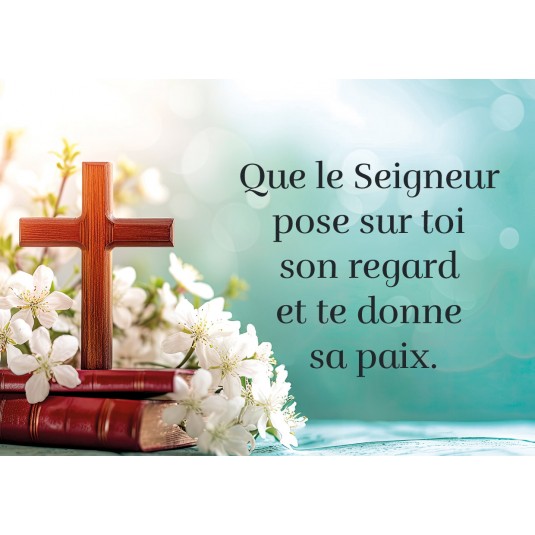 Mini-carte Communion Croix en bois sur une Bible