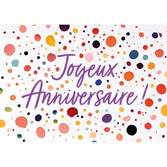 Mini-carte Anniversaire Points color&eacute;s sur fond blanc