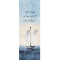 Signet Peinture d'un bateau avec des plumes pour voiles