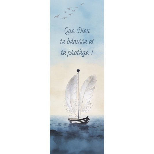Signet Peinture d'un bateau avec des plumes pour voiles