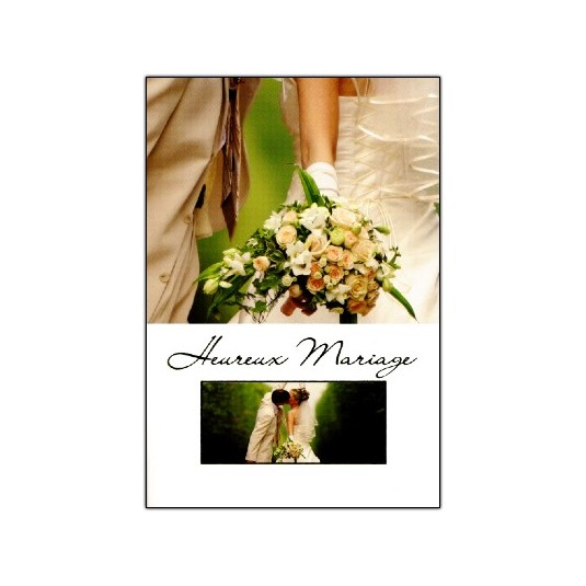 Carte Double Mariage Couple et bouquet de mari&eacute;s