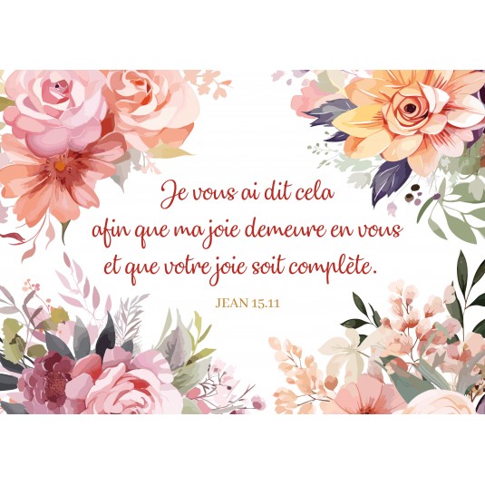 Carte Avec Verset Fleurs en aquarelle sur fond blanc