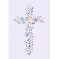 Carte Sans Texte Croix en fleurs sur fond lilas