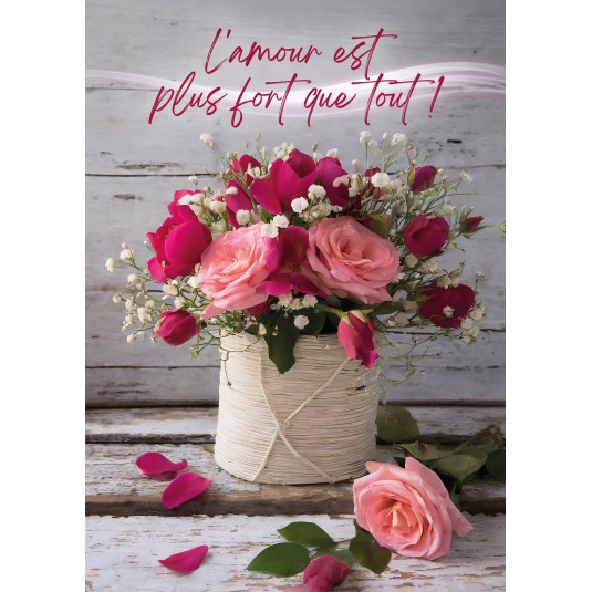 Carte Avec Message Bouquet de roses sur une table