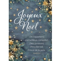 Carte Fin D'ann&eacute;e Branches de sapins, &eacute;toiles et fleurs dor&eacute;es