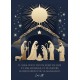 Carte Fin D'année Crèche dorée sur fond bleu marin