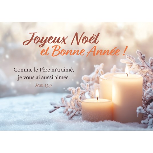 Carte Fin D'ann&eacute;e 3 bougies allum&eacute;es sur la neige