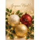 Carte Fin D'année 3 boules de Noël avec les mots : Paix, Joie, Amour