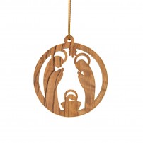 D&eacute;coration de sapin en bois d&rsquo;olivier &laquo; Cr&egrave;che &raquo;