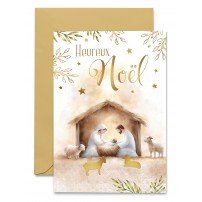 Carnet Hn Cr&egrave;che avec moutons et branches dor&eacute;es
