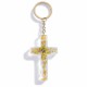 Porte-cl&eacute; croix avec inclusions de fleurs - jaune