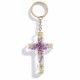 Porte-cl&eacute; croix avec inclusions de fleurs - violet