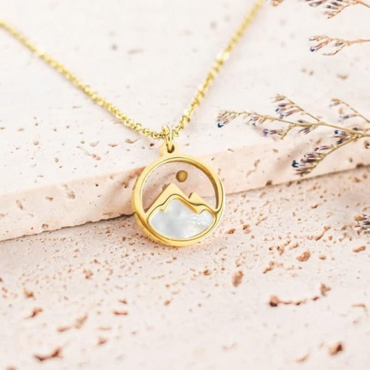 Collier avec pendentif graine de moutarde en acier inoxydable - Couleur or