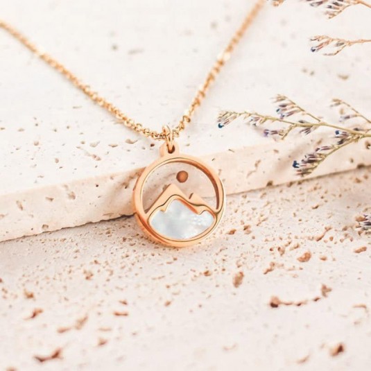 Collier avec pendentif graine de moutarde en acier inoxydable - Couleur or ros&eacute;