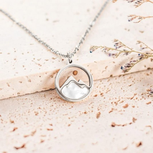 Collier avec pendentif graine de moutarde en acier inoxydable - Couleur argent
