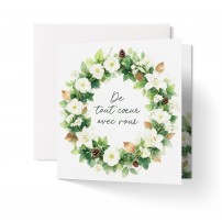 Carnet Carr&eacute; Condol&eacute;ances Couronne de fleurs blanches