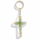 Porte-cl&eacute; croix avec inclusions de fleurs - vert