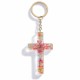 Porte-cl&eacute; croix avec inclusions de fleurs - rouge