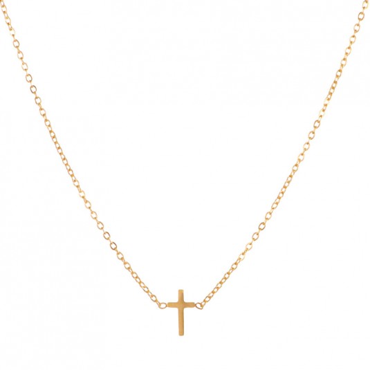 Collier croix horizontal en acier inoxydable - Couleur or