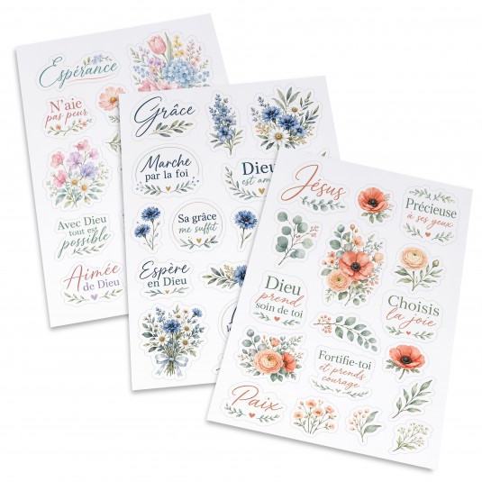 Lot de 3 planches d'autocollants - motifs floraux