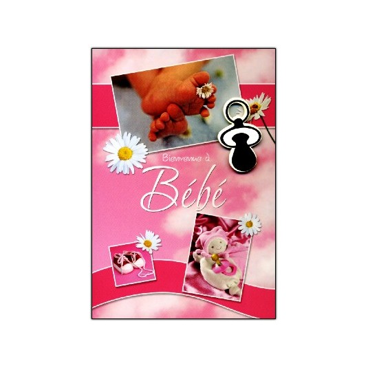 Carte Double Naissance Pieds de b&eacute;b&eacute;, sucette fond rose