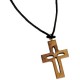 Collier avec pendentif Croix ajourée en bois 