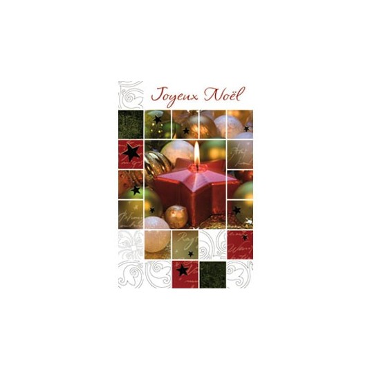 Carte Double Fin D'ann&eacute;e Jn Bougie en &eacute;toile rouge