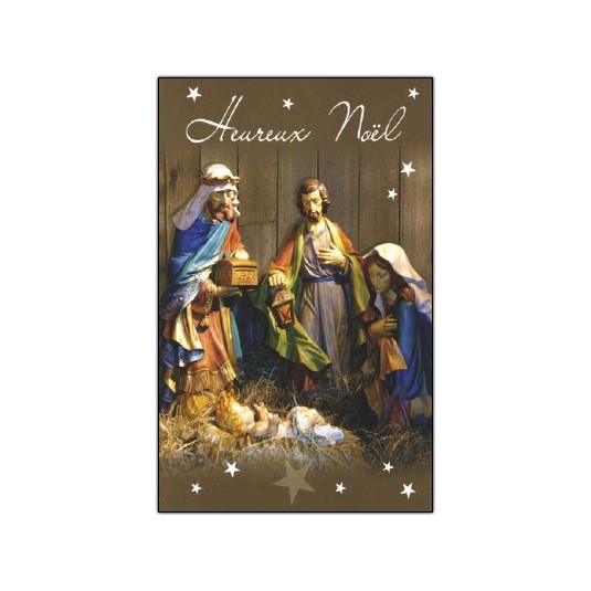CARTE DOUBLE Heureux No&euml;l Cr&ecirc;che (Marie et mages)