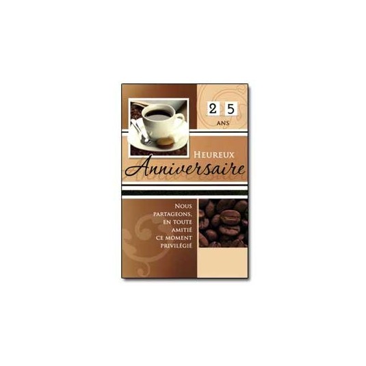 Carte Double Anniversaire Tasse de caf&eacute; et grains de caf&eacute;