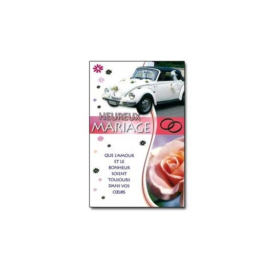Carte Double Mariage Voiture de mari&eacute;, rose rose