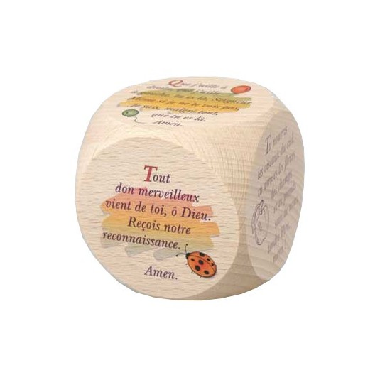 Dé en bois 6 prières enfants 6 cm