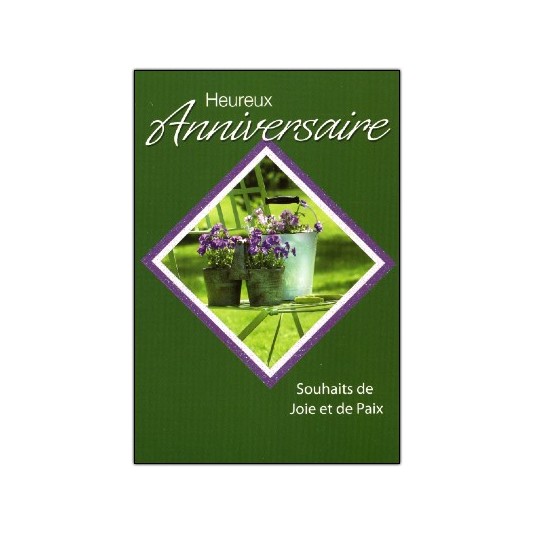 Carte Double Anniversaire Seau et pots de fleurs sur chaise