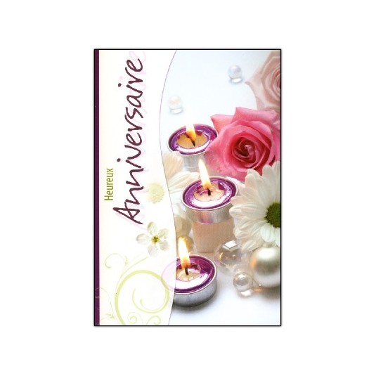 Carte Double Anniversaire Bougies et roses