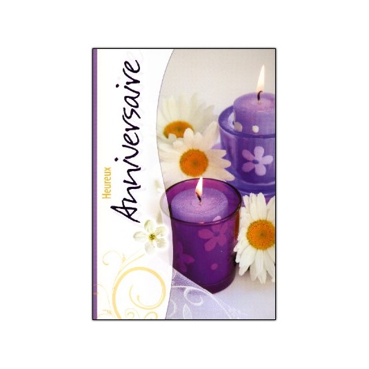 Carte Double Anniversaire Bougies et marguerites