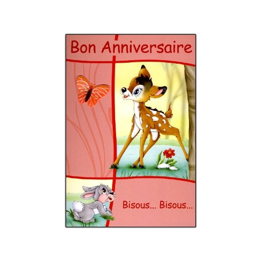 Carte Double Anniversaire Bambi, fond saumon
