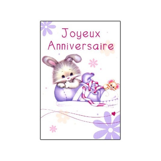 Carte Double Anniversaire Lapin et souris dessin&eacute;s