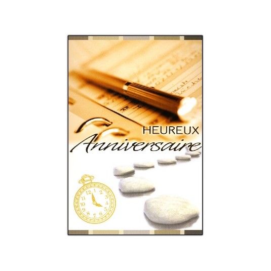 Carte Double Anniversaire Stylo dor&eacute; sur agenda, galets