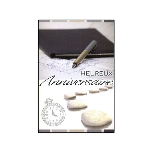 Carte Double Anniversaire Stylo sur plan, galets