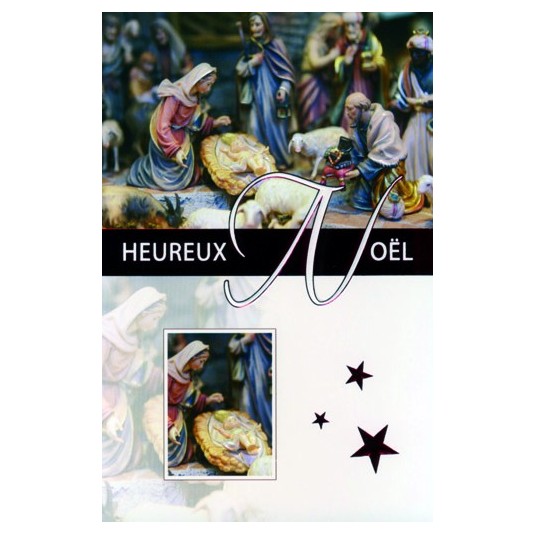 CARTE DOUBLE Heureux No&euml;l J&eacute;sus, Marie, bergers et mages