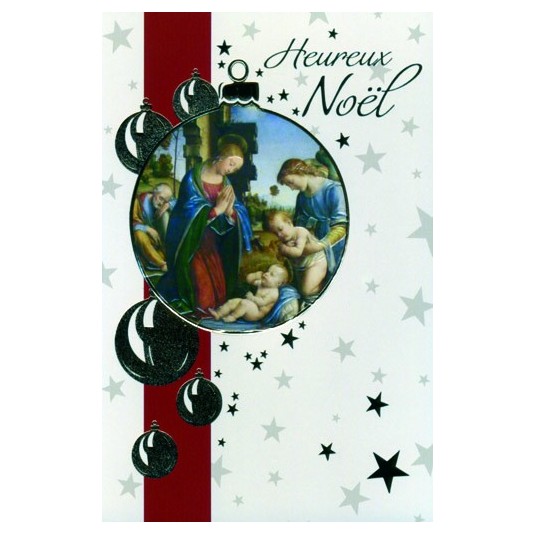 CARTE DOUBLE Heureux No&euml;l Cr&egrave;che dans une boule