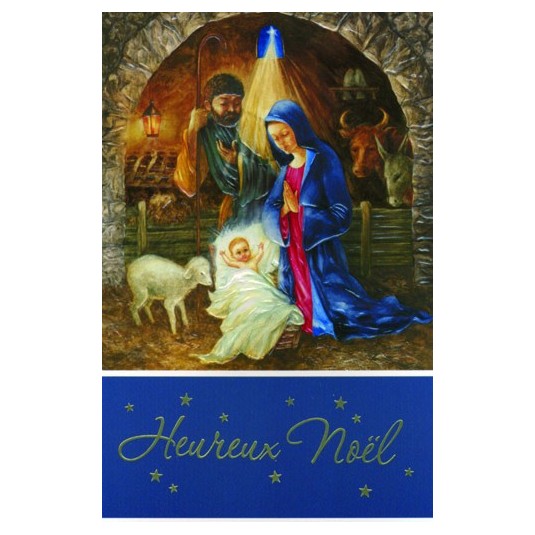 CARTE DOUBLE Heureux No&euml;l Cr&egrave;che illumin&eacute;e par l'&eacute;toile