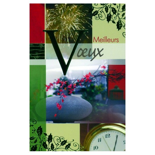 CARTE DOUBLE Meilleurs V&oelig;ux Feu d'artifice, vase, montre