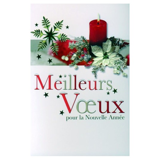 CARTE DOUBLE Meilleurs V&oelig;ux Bougie rouge &eacute;toile dor&eacute;e