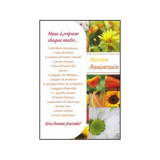Carte Double Anniversaire Menu, fleurs oranges