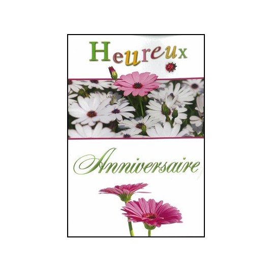 Carte Double Anniversaire Cosmos rose et blanc