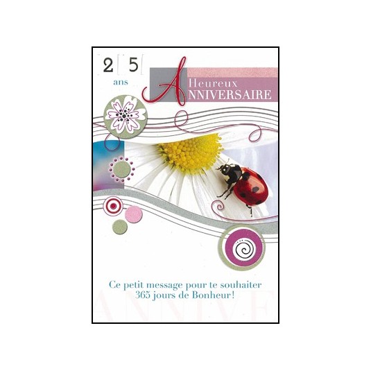 Carte Double Anniversaire Coccinelle sur marguerite