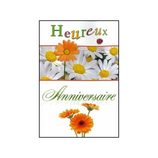 Carte Double Anniversaire Marguerite orange et blanche