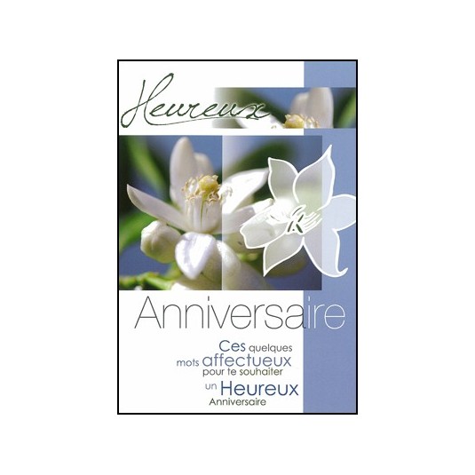 Carte Double Anniversaire Orchid&eacute;es blanches sur fond bleu