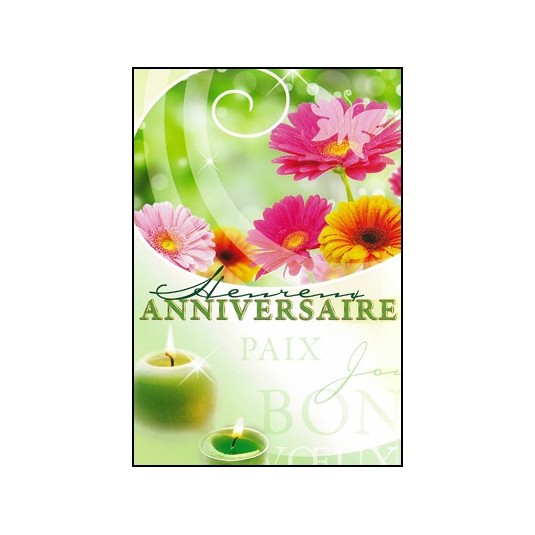 Carte Double Anniversaire Champ de fleurs, bougies vertes