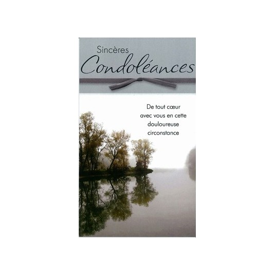Carte Double Condol&eacute;ances Arbres au bord d'un lac gris